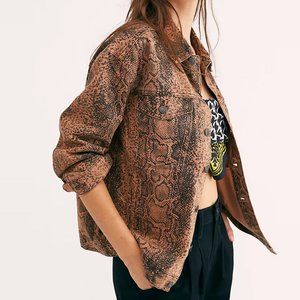 Free People | Snake Print Button Front Trucker Jacket